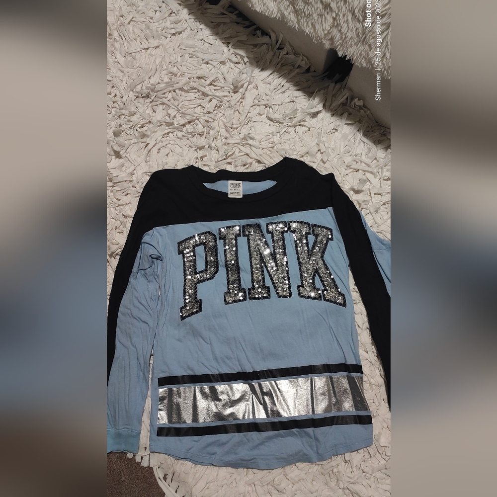 Blue and Black Long Sleeve Shirt with Silver Accents